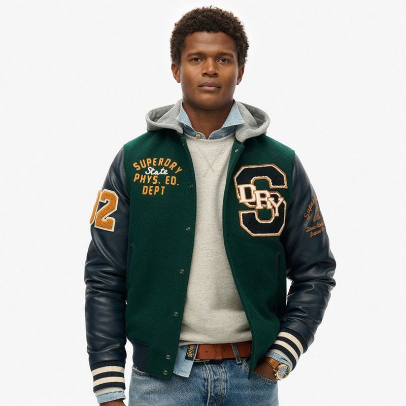 Chaqueta-Casual-Para-Hombre-Hooded-College-Patched-Bomber-Superdry