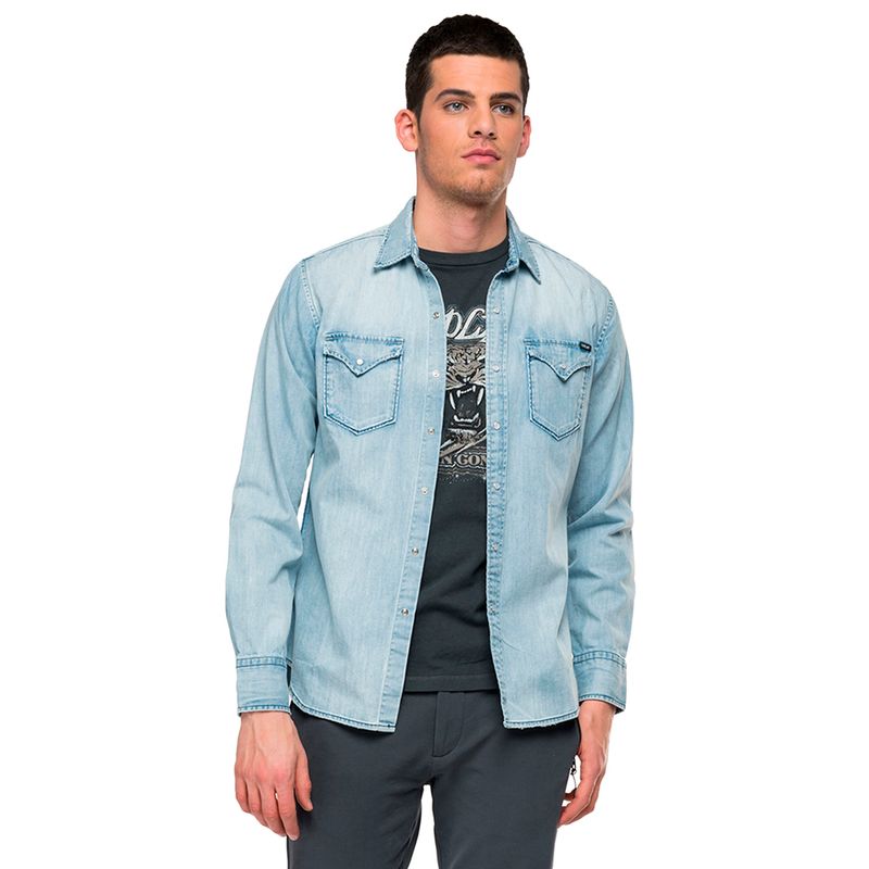 Camisa-Para-Hombre-7-Oz-Deep-Blue-Denim-Replay